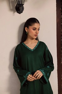 Kurta décontractée pour femme en coton brodé vert, coupe ample traditionnelle, style ethnique indien pakistanais, idéale pour les fêtes et mariages, toutes saisons, livraison rapide - Product Image 2