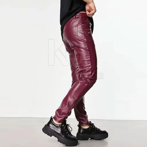 Pantalon en cuir léger et décontracté, coupe mi-taille, avec design boutonné et poches, style streetwear, idéal pour la moto et les acheteurs en gros - Product Image 3