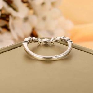 14k White 925 Sterling <b>Silver</b> Vintage Moissanite Wedding Band Milgrain Matching Bridal <b>Set</b> <b>Ring</b> for Women Unique Stacking - Product Image 5