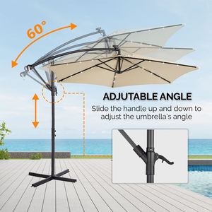 Parasol de patio rond de 10 pieds avec 18 lumières LED, 6 baleines en fer, polyester imperméable - Product Image 1