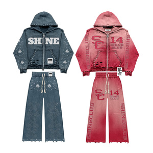 Sudadera con capucha unisex vintage con cremallera, lavado ácido, algodón y poliéster ecológicos, logo personalizado, letras con efecto goteo, estilo urbano, invierno, corte regular - Product Image 2