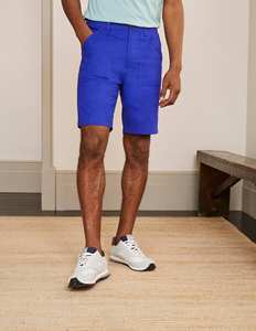 Shorts en coton bleu uni pour homme avec poches, fermeture boutonnée, décontracté, taille mi-haute - Product Image 6