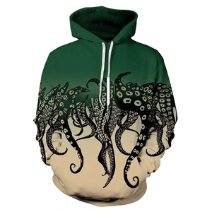Sudadera con Capucha con Estampado de Pulpo para Hombre, Degradado Morado y Verde, Diseño Animal 3D, Ropa Casual de Otoño, Corte Regular - Product Image 2