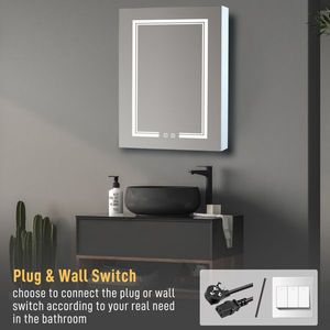 Specchio LED OZON 28*20 pollici con 1 porta, 2 ripiani, antiappannamento, regolazione luminosità a tre colori, 2 prese e memoria di alimentazione - Product Image 5