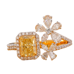 1.07 CT Fancy Yellow Red Lab Grown Diamond <b>Ring</b> with Prong Setting 14K <b>Gold</b> 18K Rose <b>Gold</b> Halo Statement Fine Jewelry - Product Image 1