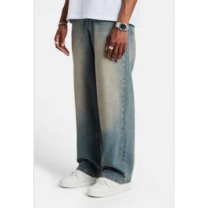 Pantalon en jean vintage ample et décontracté pour homme, coupe ample, streetwear de haute qualité, denim légèrement délavé - Product Image 3