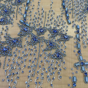 Tela de encaje de malla bordada con lentejuelas y cuentas al por mayor, hecha a mano, para vestido de noche, tela de diseñador de moda, alta costura de lujo - Product Image 1