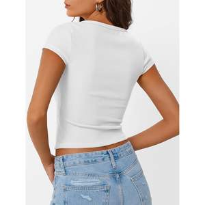 FOXA 2025 verano Casual Queen mujeres Crop Tops básico lindo acanalado manga corta Camisetas ropa ajustada y camisetas sin mangas - Product Image 4