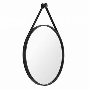 Specchio da parete rotondo da 20 pollici con cinturino in pelle nera, 1 pezzo - Product Image 5