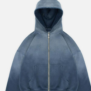 Hoodie surdimensionné de style mode avec effet vieilli intense, double fermeture éclair, personnalisable, streetwear universitaire - Product Image 6