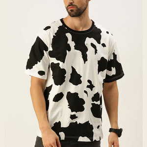 T-shirt blanc à manches courtes pour homme, col rond, imprimé vache, coupe décontractée, respirant, en jersey de coton tricoté - Product Image 1