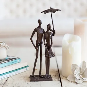 Modern <b>Bronze</b> Love Couple Sculpture with Umbrella 9.28in Tabletop Art Decor for Living Room <b>Anniversary</b> <b>Gift</b> - Product Image 3