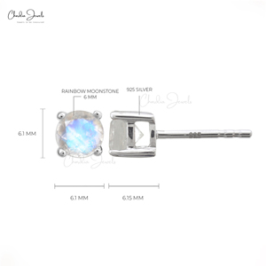 ต่างหูมูนสโตนสีรุ้งคุณภาพสูงขนาด 4 มม. ประดับเงินแท้ 925 ของขวัญวันเกิดที่สมบูรณ์แบบสำหรับแฟนสาว - Product Image 3