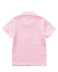 Solid Breathable Quick Dry Eco-Friendly Polyester/Cotton Jersey Compressed Short Sleeve Polo Shirt for Boys Casual Pink Collar - Product Image 2