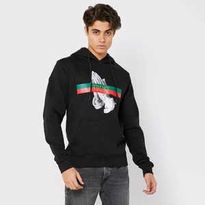 Sudadera con Capucha Gráfica de Forro Polar Grueso con Estampado de Manos en Oración y Letras, Unisex, Venta al por Mayor - Product Image 1