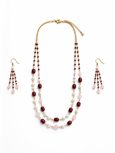 Conjunto de Collar de Perlas de Agua Dulce y Granate con Cadena Chapada en Oro de 14K y Pendientes Colgantes a Juego, Regalo para Fiesta - Product Image 2