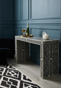 Table console de luxe en bois massif avec incrustations en os, table de rangement moderne pour entrée d'appartement, table de canapé décorative, mobilier de salon - Product Image 2