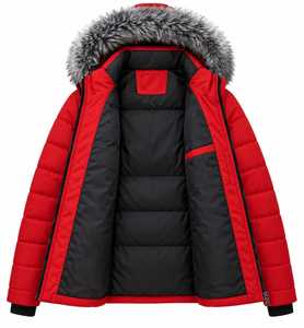 Men's American Red High Quality Puffer <b>Jacket</b> Winter <b>Hooded</b> Coat with <b>Fur</b> Trim Thick Windproof Zip up Outerwear - Product Image 5