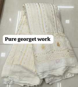 Tissu en viscose pure Georgette, blanc uni, teintable, non cousu, enduit PA, séchage rapide, doux, lourd, respirant, pour femme - Product Image 3