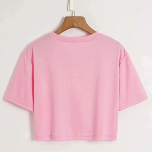 Women <b>Pink</b> Crop <b>Top</b> Casual Short Sleeve T Shirt Cute <b>Heart</b> Print Summer Fashion Tee Soft Cotton Slim Fit Cropped Tshirt Trendy - Product Image 2