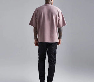 Camiseta de algodón de manga corta con cuello redondo y corte holgado para hombre, estilo casual, largo regular, teñido liso - Product Image 2