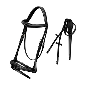 Bridon anglais de haute qualité en acier inoxydable, avec couronne en cuir véritable cousu fantaisie, durable, pour l'équitation - Product Image 1