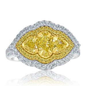 Anillo de Compromiso con Diamante Amarillo de Corte Ovalado Cultivado en Laboratorio, Oro Blanco de 14k, Doble Halo, VVS+, Certificado IGI, Anillo de Boda con Vástago Dividido - Product Image 1
