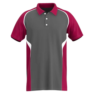 Polo à manches courtes pour homme, gris et rouge, à blocs de couleur, séchage rapide, tricoté, décontracté, vêtements de sport - Product Image 1