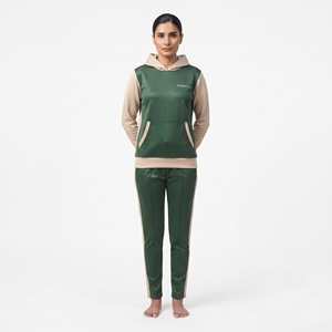 Conjunto deportivo informal de dos tonos para mujer, con sudadera con capucha y pantalones jogger de poliéster, colores sólidos, manga larga, corte regular, con bolsillos. - Product Image 4
