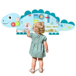 Pannello Attività Dinosauro 11-in-1, Giocattolo Sensoriale in Legno Blu per Cubi Sensoriali - Product Image 2