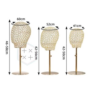Glam Gold Wire Mannequin Head Stand Adjustable Height Metal <b>Display</b> Rack for Home Decor - Product Image 2