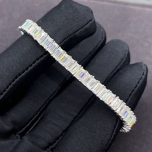 Luxury 925 <b>Silver</b> Emerald Cut Diamond Tennis <b>Bracelet</b> Channel Setting Rhodium Plated Women's Wedding Jewelry - Product Image 2