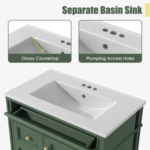 Modern 30\" Bathroom Vanity with Top Sink Single Sink Bathroom Van & <b>2</b> <b>Drawers</b> Stylish <b>2</b>-Paneled <b>Storage</b> Cabinet Tip-Open <b>Drawer</b> - Product Image 5