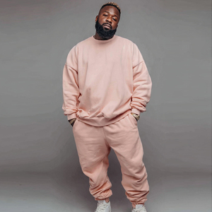 ชุดวอร์มผู้ชายไซส์ใหญ่ เสื้อสเวตเชิ้ตคอกลมแบบไหล่ตก กางเกงวอร์มทรงหลวมสำหรับผู้ชาย - Product Image 1