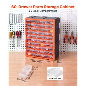 Armoire de rangement en plastique à 60 tiroirs, empilable, organisateur de petites pièces pour garage, montage mural - Product Image 2