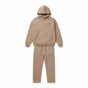 Ensemble de survêtement décontracté pour homme, couleur unie beige, avec capuche, coupe ample, coton, pantalon et sweat-shirt à cordon de serrage et poches - Product Image 6
