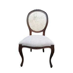 Traditional Wood Garden <b>Chair</b> With <b>Caned</b> Back Upholstered Seat Armless Outdoor Home Dining Furniture - Product Image 1