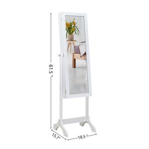 Organizzatore di Gioielli Regolabile a 4 Ripiani in Legno Bianco con Armadietto a Specchio Parziale per la Conservazione - Product Image 6