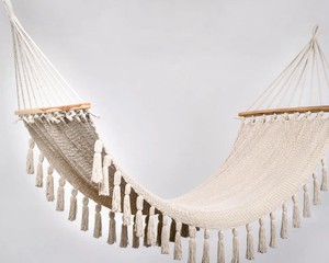 Boho Natural Cotton Hammock with Tassels (Wooden <b>Bar</b>) / Handmade by Artisans, Perfect <b>for</b> Interior and - Product Image 1