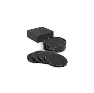 Posavasos Clásicos de Cuero, Juego de Posavasos Redondos Negros Antideslizantes, Diseño Moderno, Alfombrillas y Protectores - Product Image 2