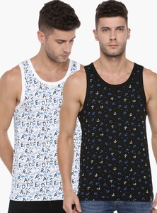 Camiseta sin mangas estampada para hombre, cuello redondo, informal, de punto, negra con diseño de patrón azul - Product Image 6
