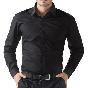 Chemise habillée décontractée pour homme en polyester/coton, anti-boulochage, anti-rétrécissement, infroissable, col montant, motif uni, service OEM - Product Image 1