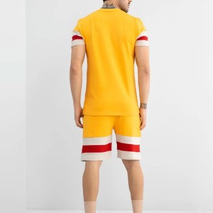 <b>Men</b> Summer Tracksuit Set <b>Yellow</b> Striped <b>Short</b> Sleeve T-Shirt and <b>Shorts</b> Casual Breathable Cotton Outfit for Adults - Product Image 4