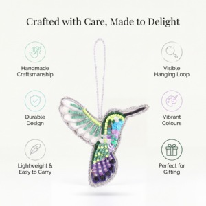 Multicolor Luxury Hummingbird Beads and Satin Bag Charms, Handmade Decorative <b>Purse</b> Charm for Handbags, <b>Backpack</b> Charm - Product Image 4