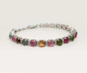 Multicolor Tourmaline Bracelet 925 Sterling Silver Natural Gemstone Jewelry Handmade Elegant Gift For Women - Product Image 3