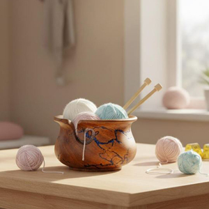 Custom Logo Wooden Yarn Bowl for Knitting and Crochet Enthusiasts Durable Wooden Yarn Holder Bowl with Anti-Tangle Yarn Guide - Product Image 1