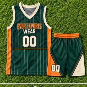 Uniforme de basket-ball vert et orange à rayures fines, logo personnalisé, design classique, nouveau style, service OEM, ensemble maillot et short de basket-ball - Product Image 4