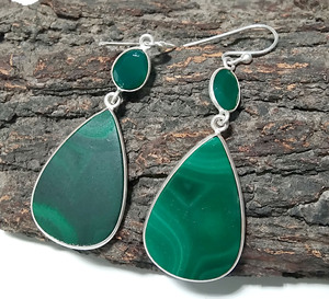 Natural Malachite Green Onyx Drop <b>Earrings</b> Solid 925 Sterling <b>Silver</b> Handmade Green Stone Jewelry Gift Women Party - Product Image 4