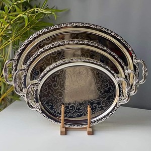 Plateau de service en métal plaqué, plat décoratif pour centre de table de mariage, vaisselle de restauration hôtelière, fournisseur en gros en Inde - Product Image 4