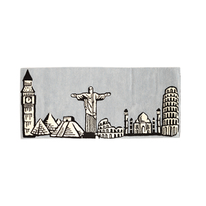 Alfombra de Lana Moderna Hecha a Mano con Diseño de Monumentos Mundiales Famosos, Fondo Gris Monocromático Global - Product Image 3
